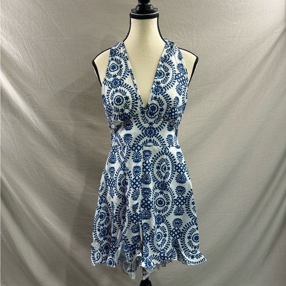 Blue Printed Halter Neck Tie  Romper - Picture 8 of 8